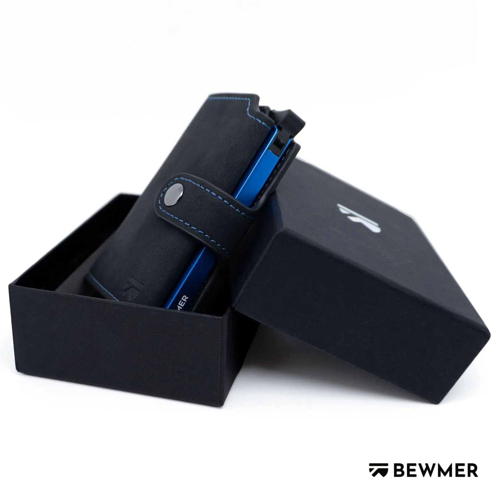 BEWMER v2 Portafoglio Uomo Slim in Similpelle con Protezione RFID, Porta Carte di Credito e Portamonete, Nero Azzurro - immagine 6