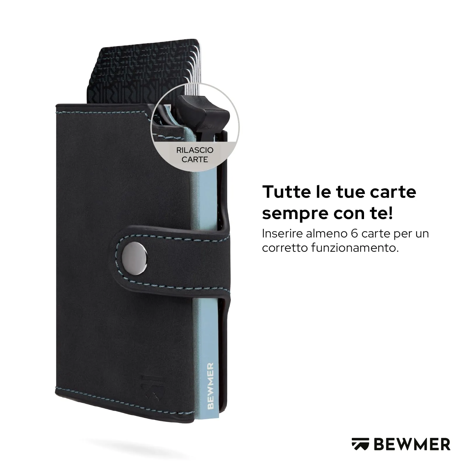 BEWMER v2 Portafoglio Uomo Slim in Similpelle con Protezione RFID, Nero Blu - immagine 2
