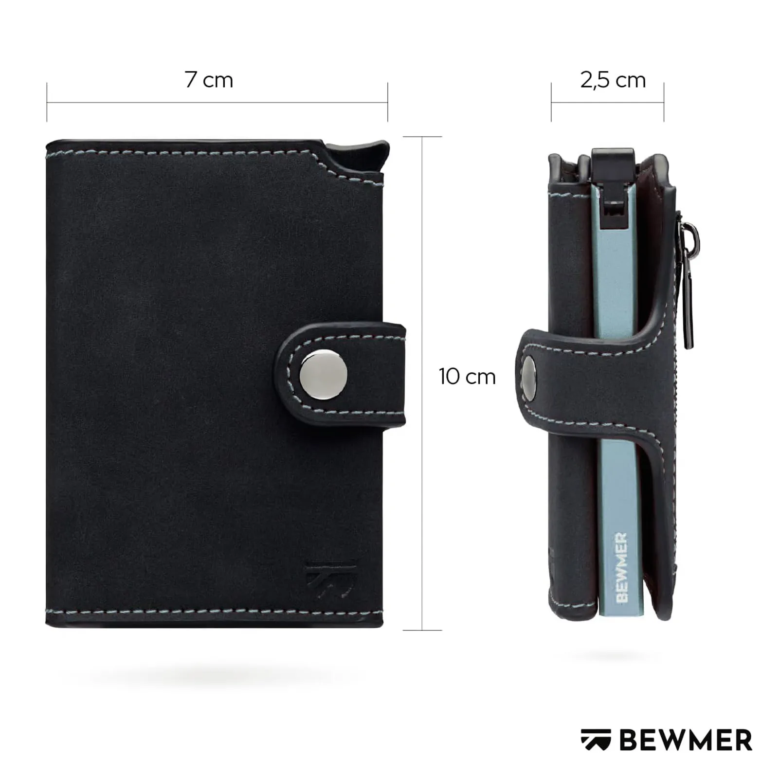 BEWMER v2 Portafoglio Uomo Slim in Similpelle con Protezione RFID, Nero Blu - immagine 5
