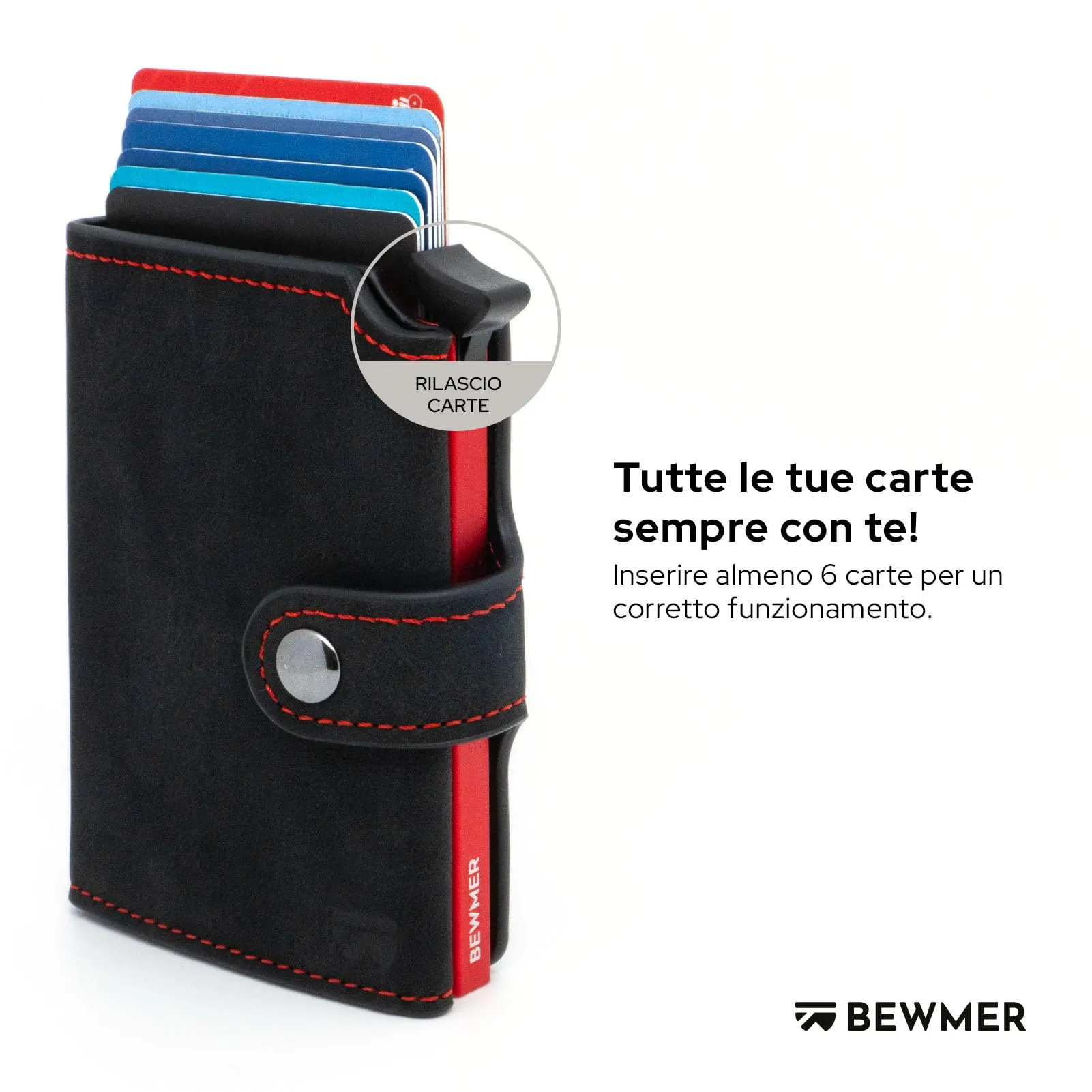 BEWMER v2 Portafoglio Slim in Similpelle con Protezione RFID, Nero Rosso - immagine 2