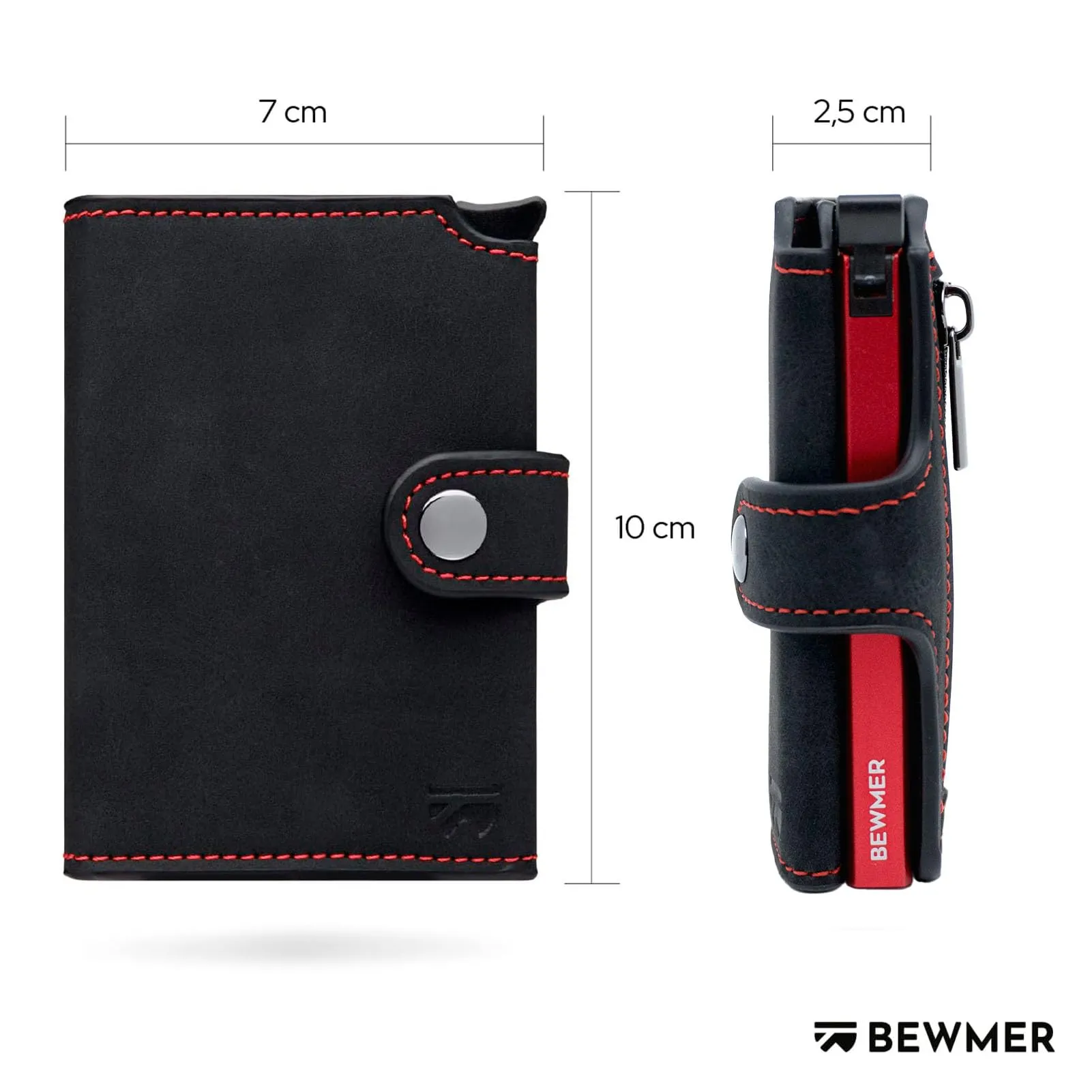 BEWMER v2 Portafoglio Slim in Similpelle con Protezione RFID, Nero Rosso - immagine 5