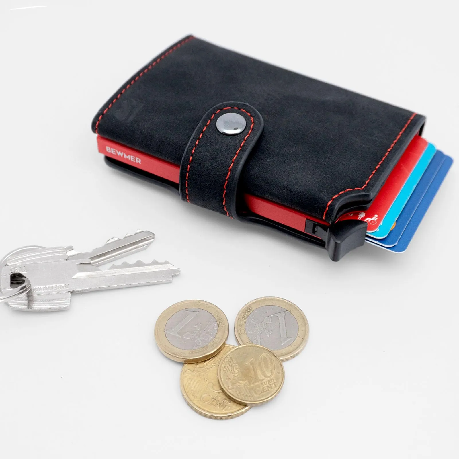 BEWMER v2 Portafoglio Slim in Similpelle con Protezione RFID, Nero Rosso - immagine 7