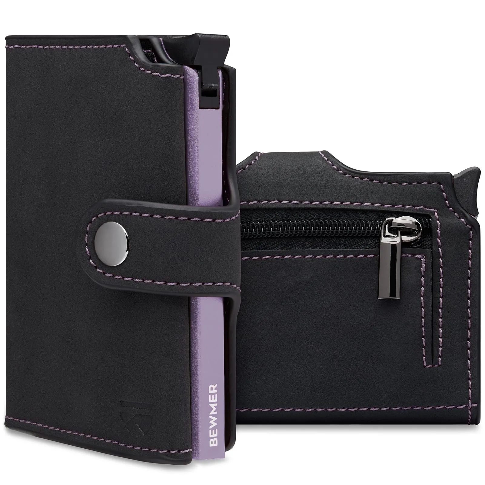 BEWMER v2 Portafoglio Slim in Similpelle con Protezione RFID, Nero Viola - immagine 1