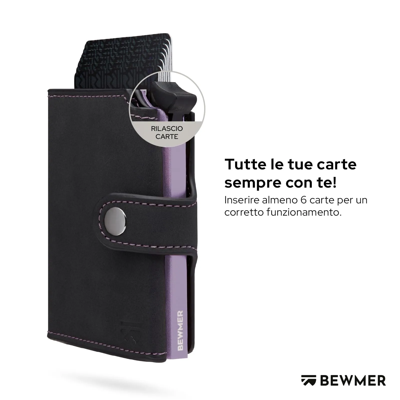 BEWMER v2 Portafoglio Slim in Similpelle con Protezione RFID, Nero Viola - immagine 2