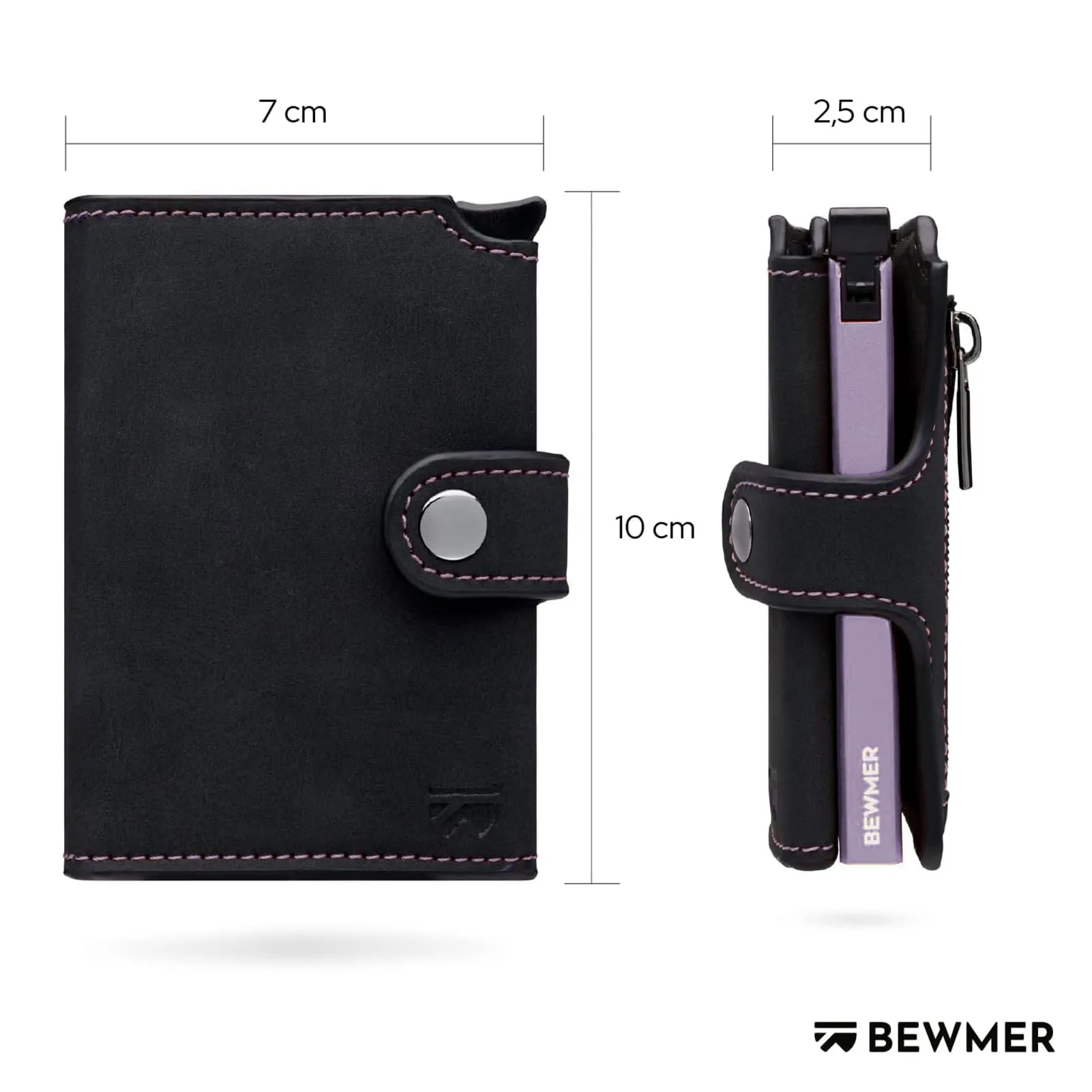 BEWMER v2 Portafoglio Slim in Similpelle con Protezione RFID, Nero Viola - immagine 5