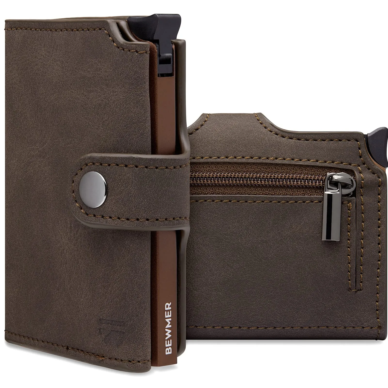 BEWMER v2 Portafoglio Uomo Slim in Similpelle con Protezione RFID, Porta Carte per 9 Tessere e Portamonete, Marrone Testa di Moro - immagine 1