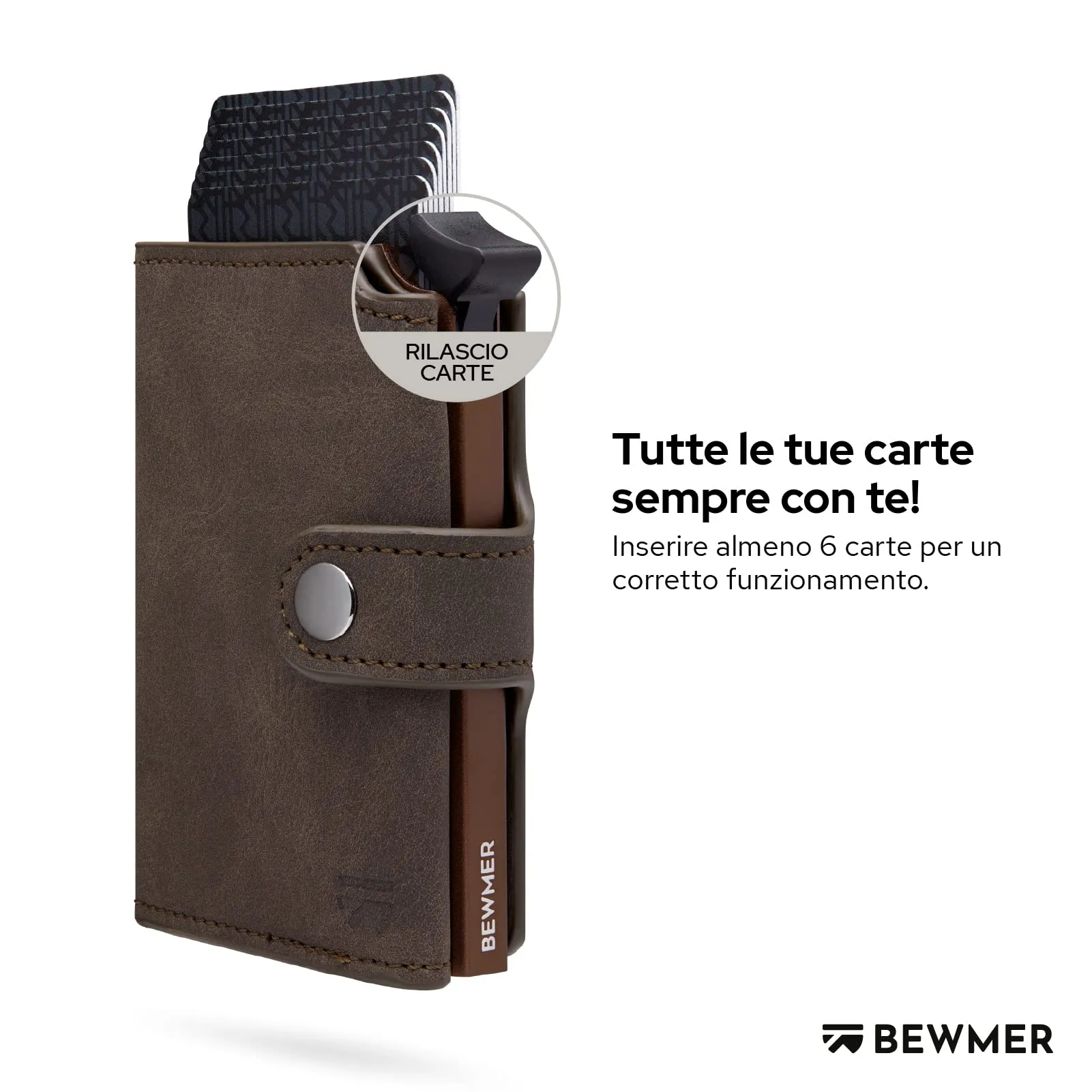 BEWMER v2 Portafoglio Uomo Slim in Similpelle con Protezione RFID, Porta Carte per 9 Tessere e Portamonete, Marrone Testa di Moro - immagine 2