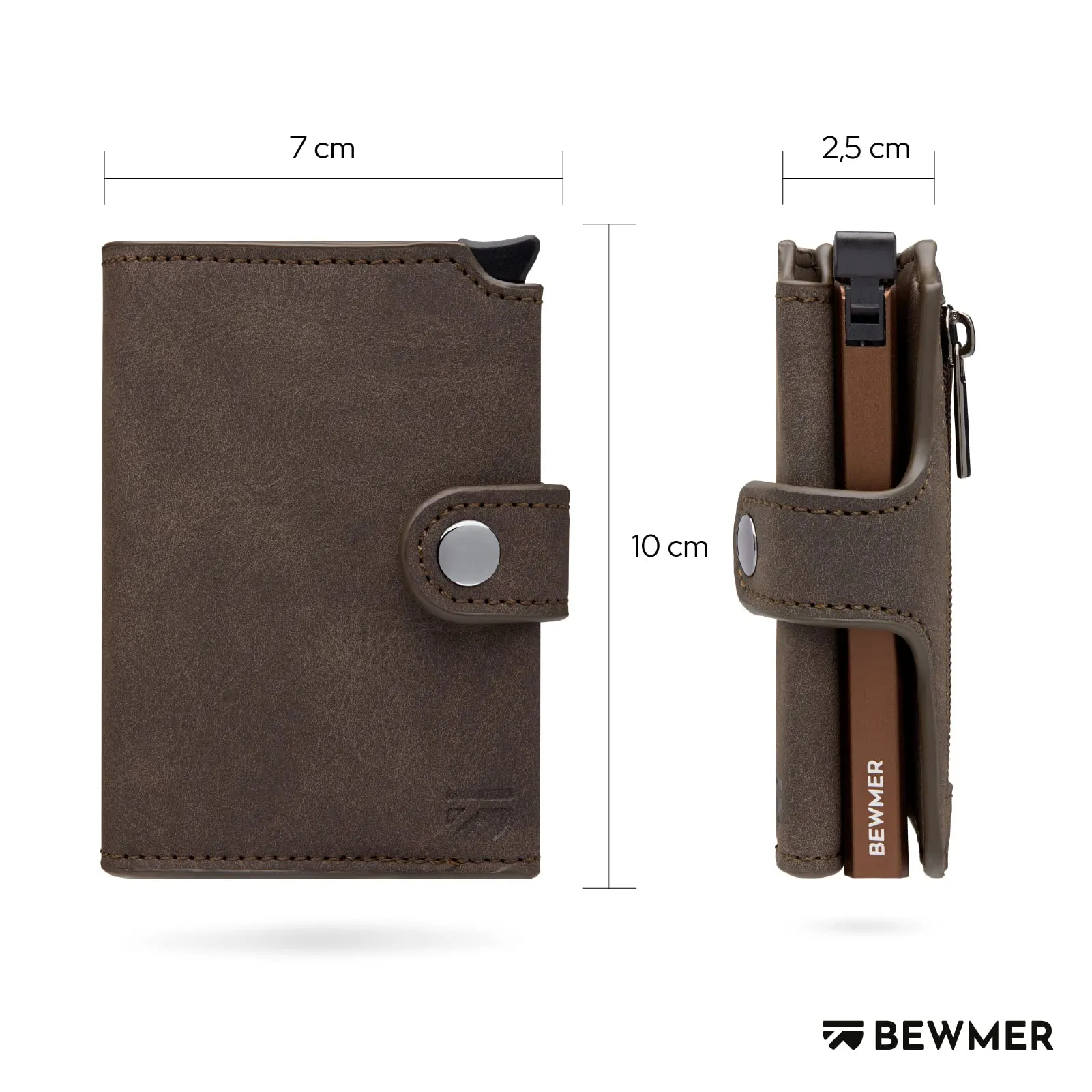 BEWMER v2 Portafoglio Uomo Slim in Similpelle con Protezione RFID, Porta Carte per 9 Tessere e Portamonete, Marrone Testa di Moro - immagine 5