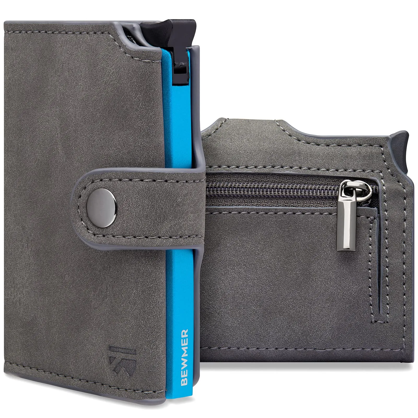 BEWMER v2 Portafoglio Slim in Similpelle con Protezione RFID, Grigio Blu - immagine 1