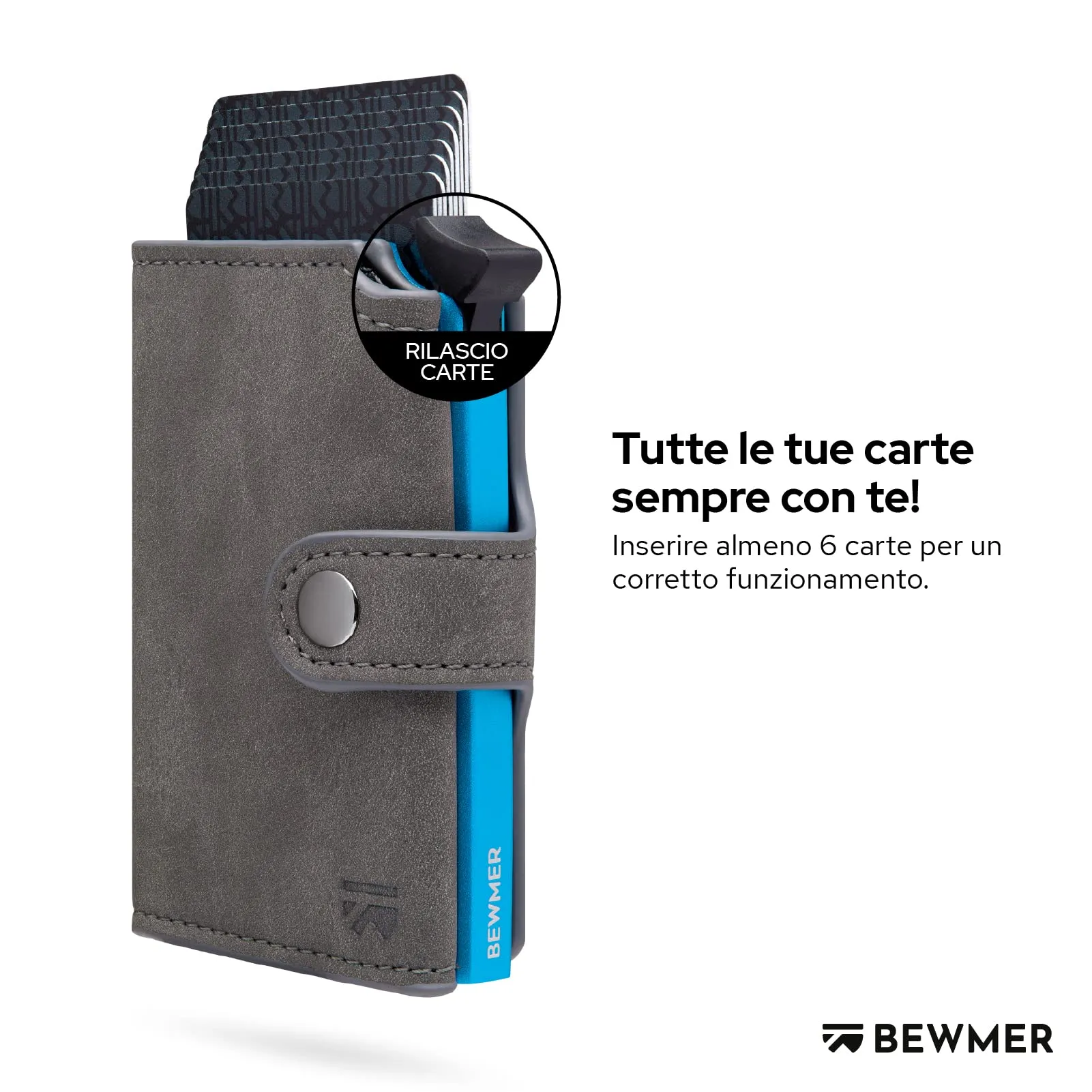 BEWMER v2 Portafoglio Slim in Similpelle con Protezione RFID, Grigio Blu - immagine 2