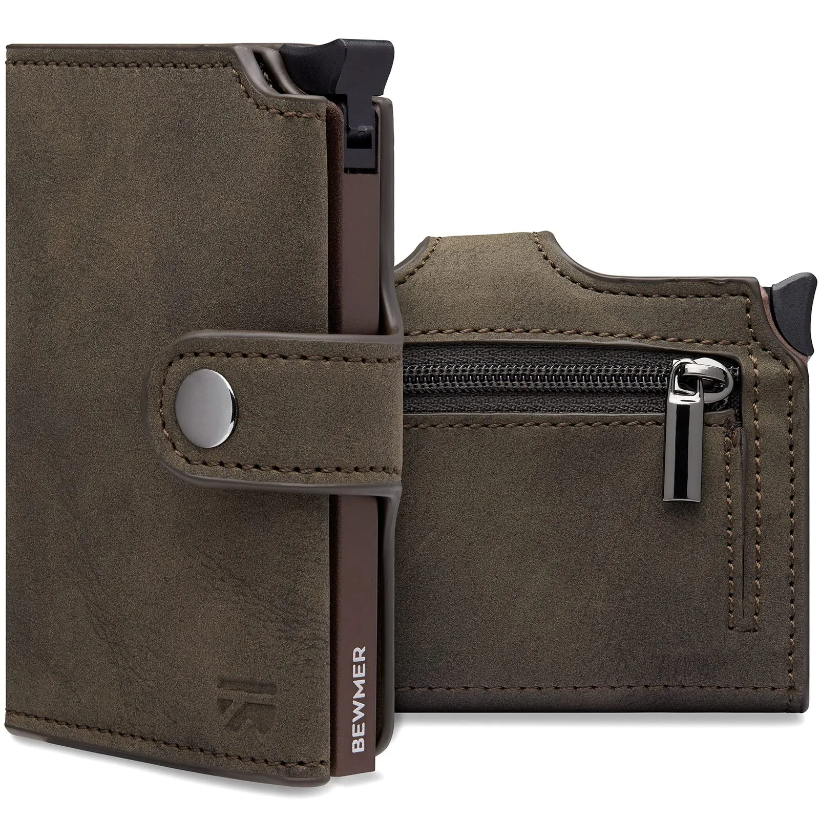 BEWMER v2 Portafoglio Uomo Slim in Similpelle con Protezione RFID, Verde Oliva Marrone - immagine 1