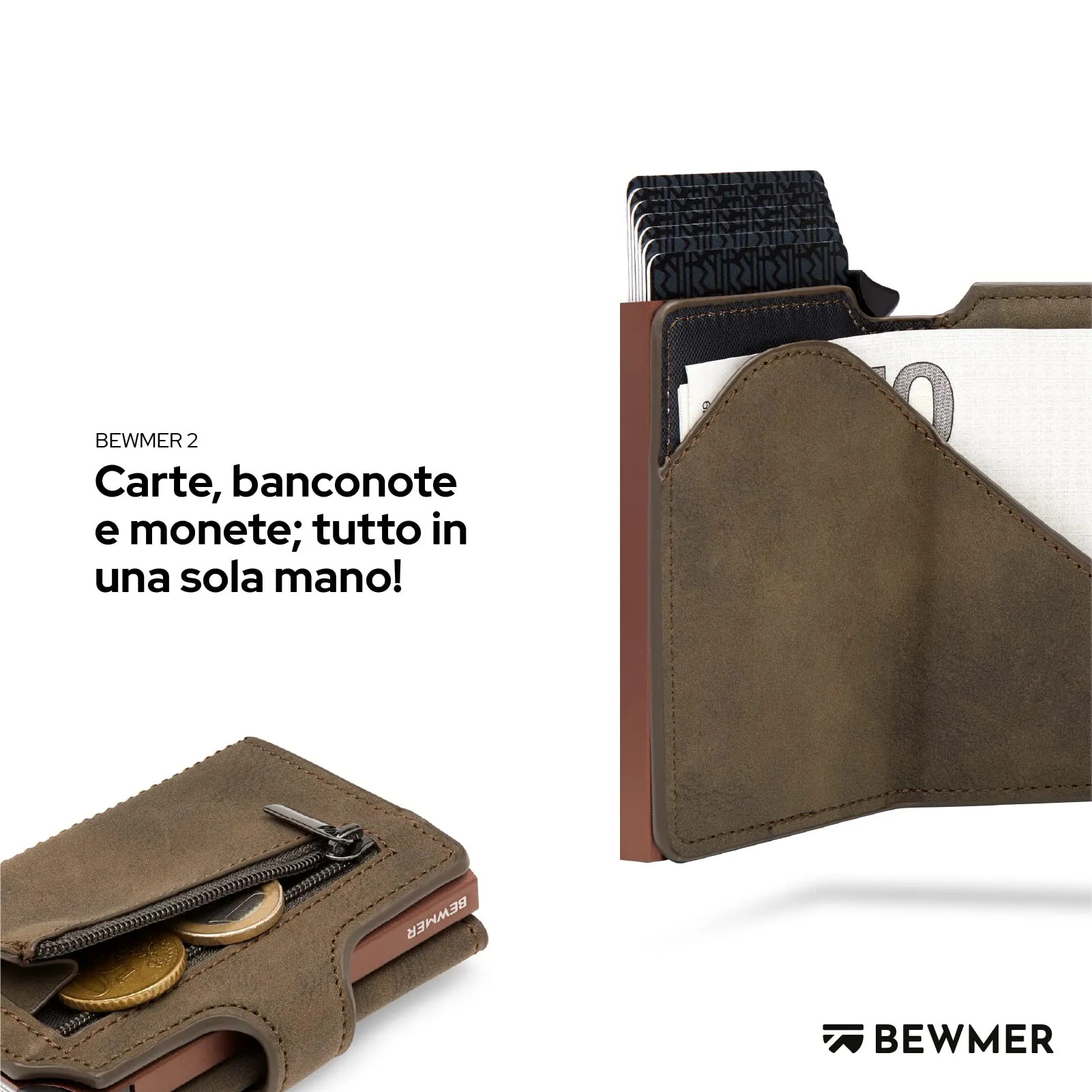 BEWMER v2 Portafoglio Uomo Slim in Similpelle con Protezione RFID, Verde Oliva Marrone - immagine 3