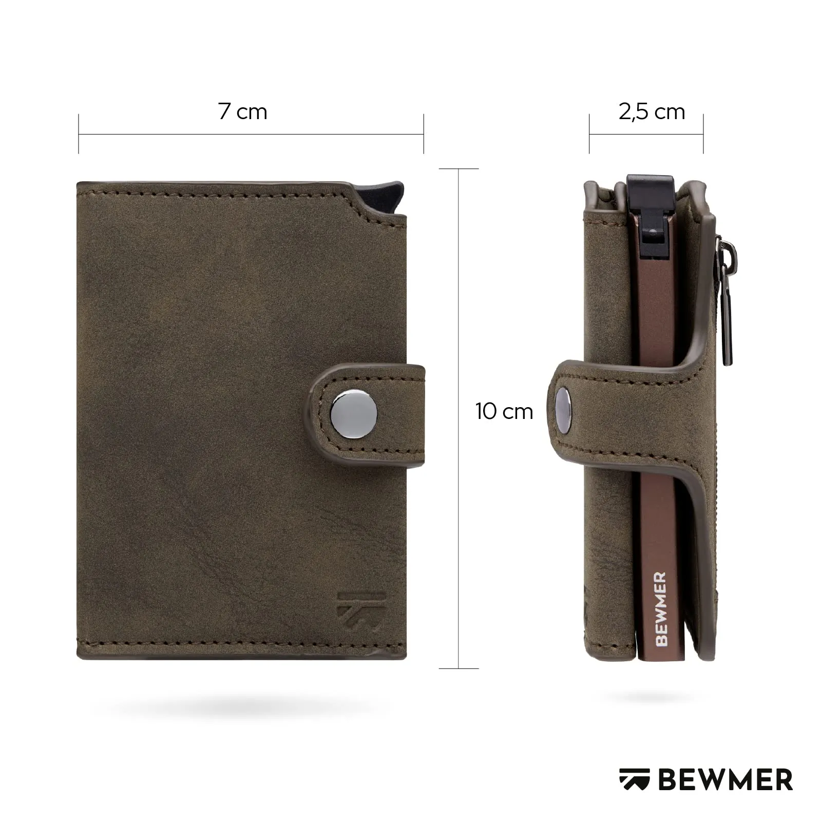 BEWMER v2 Portafoglio Uomo Slim in Similpelle con Protezione RFID, Verde Oliva Marrone - immagine 5