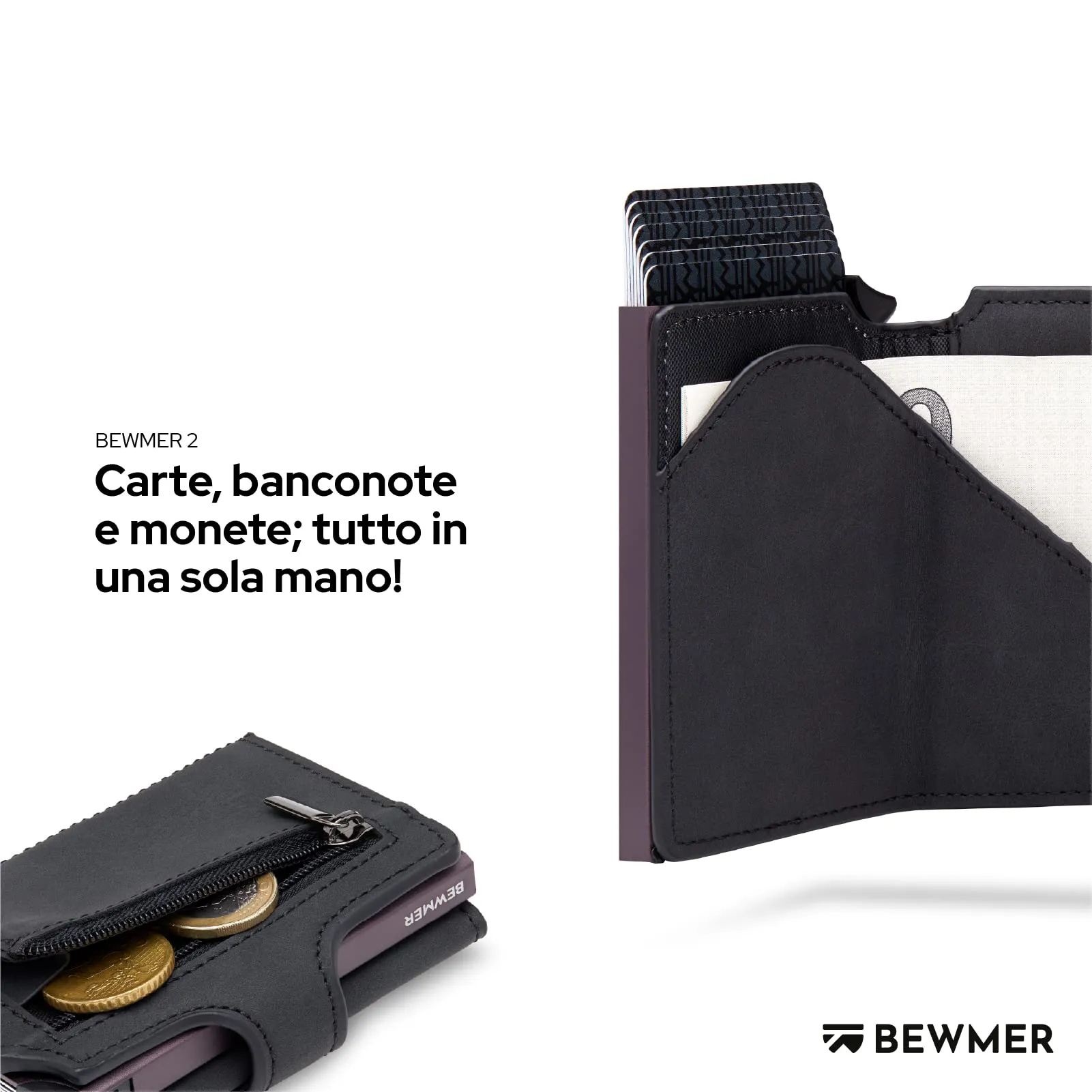 BEWMER v2 Portafoglio Uomo Slim in Similpelle con Protezione RFID, Nero Lilla - immagine 3
