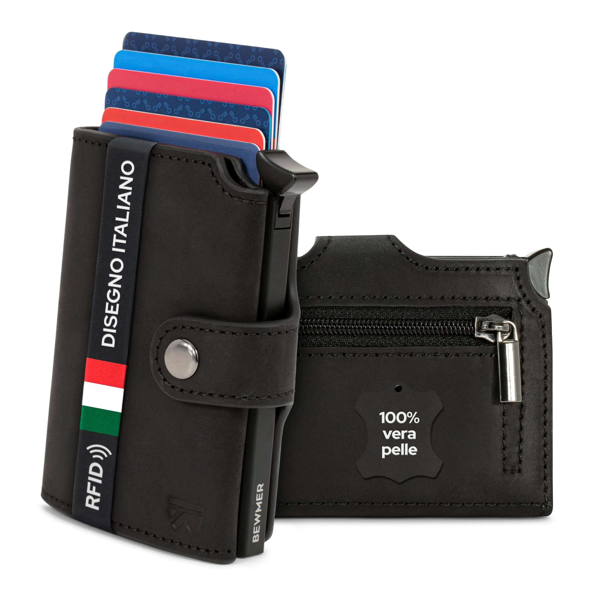BEWMER v2 Portafoglio Uomo Slim in Vera Pelle con Protezione RFID, Nero Premium - immagine 1