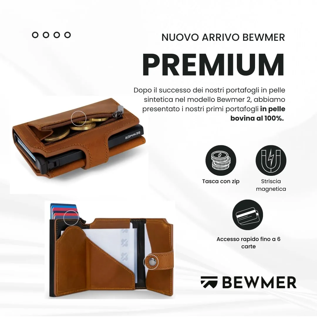 BEWMER v2 Portafoglio Uomo Slim in Vera Pelle con Protezione RFID, Porta Carte di Credito e Portamonete, Caffè Nero Premium - immagine 2