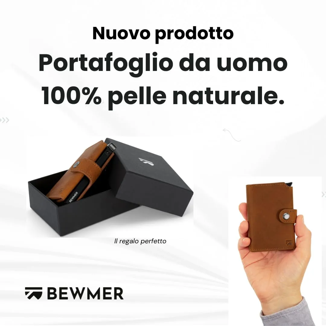 BEWMER v2 Portafoglio Uomo Slim in Vera Pelle con Protezione RFID, Porta Carte di Credito e Portamonete, Caffè Nero Premium - immagine 3