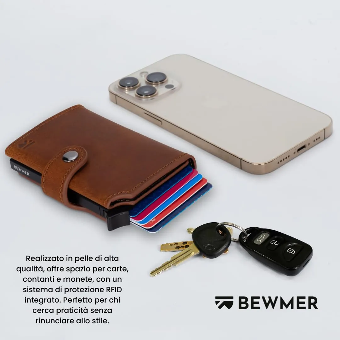 BEWMER v2 Portafoglio Uomo Slim in Vera Pelle con Protezione RFID, Porta Carte di Credito e Portamonete, Caffè Nero Premium - immagine 4