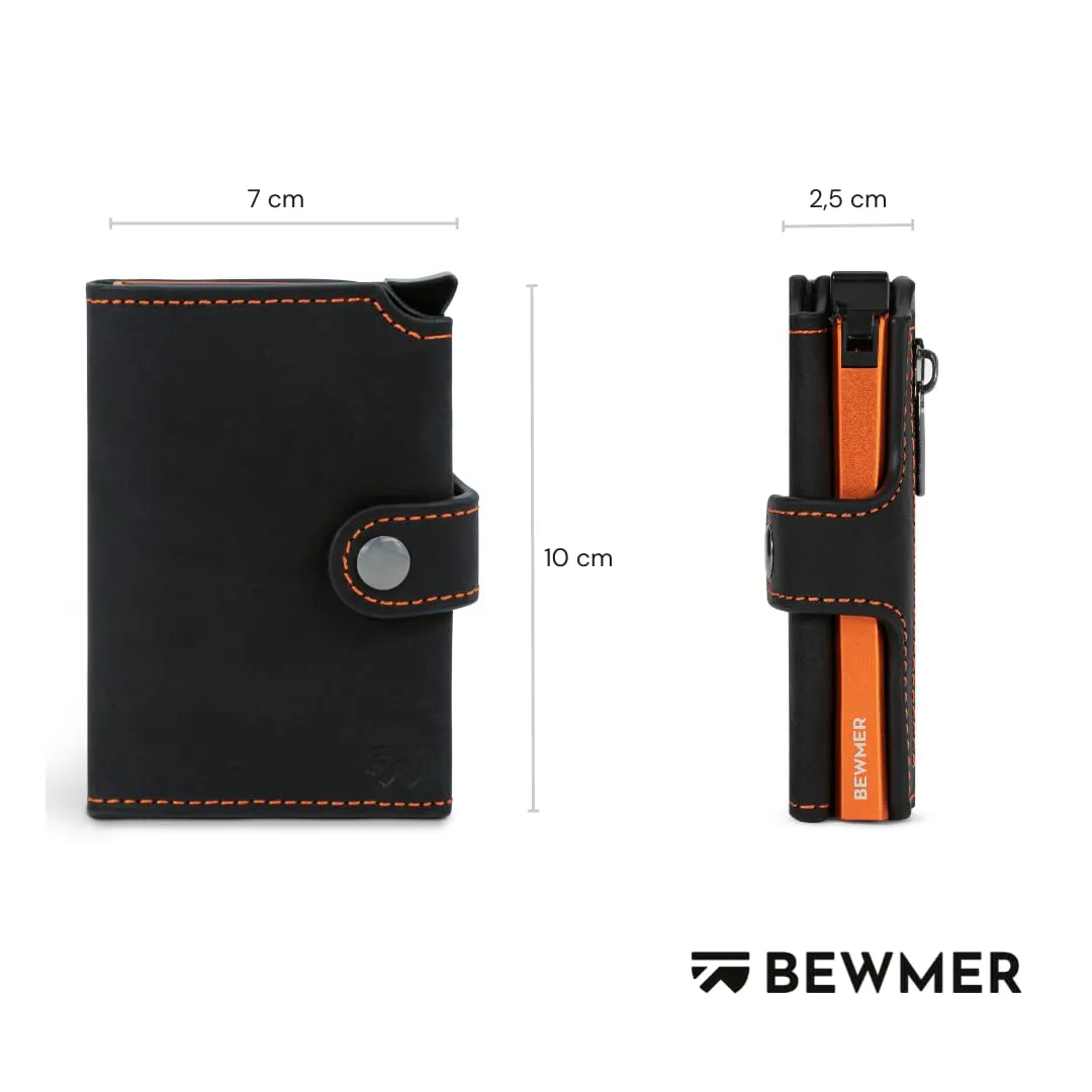 BEWMER v2 Portafoglio Uomo Slim in Vera Pelle con Protezione RFID, Nero Arancione Premium - immagine 5