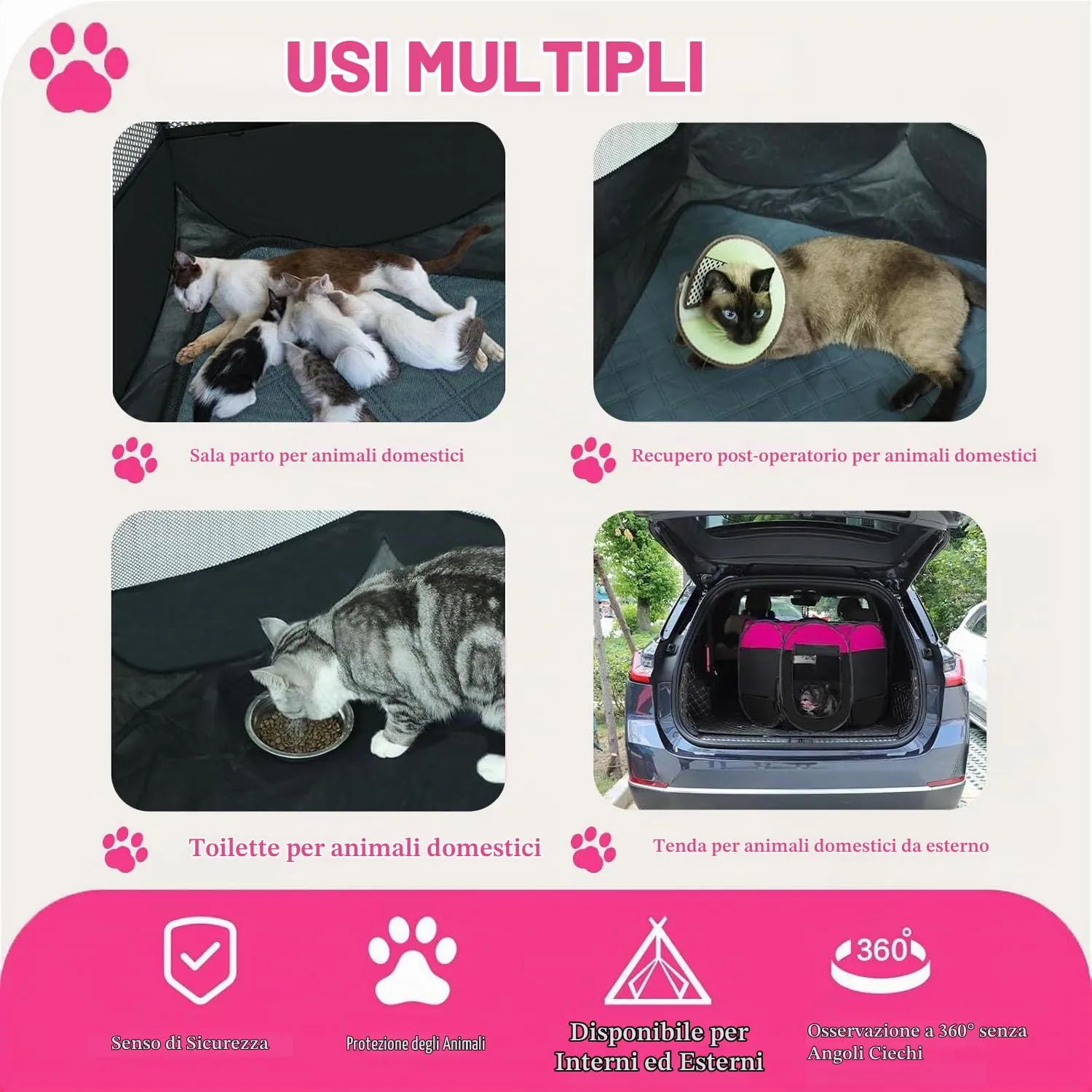 Exquilnova Recinto Pieghevole per Animali in Tessuto Oxford Impermeabile, 114 x 114 x 58 cm, Rosa - immagine 4