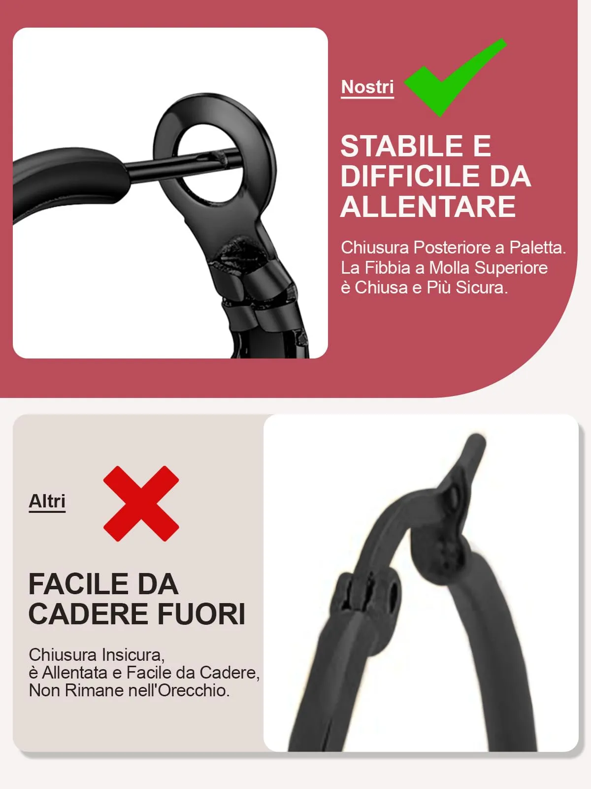 FOCALOOK Orecchini a Cerchio 30mm Nero in Acciaio Inossidabile - immagine 5