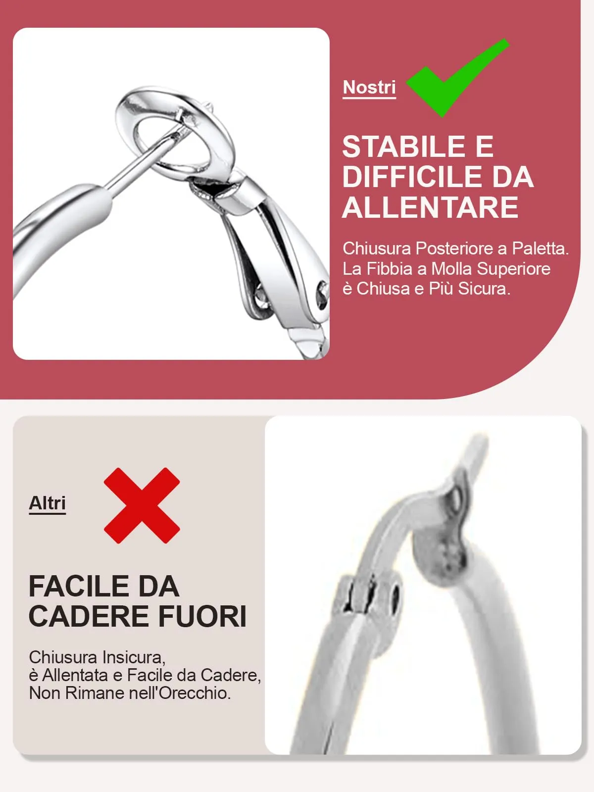 FOCALOOK Orecchini a Cerchio 50mm Argento in Acciaio Inox - immagine 5