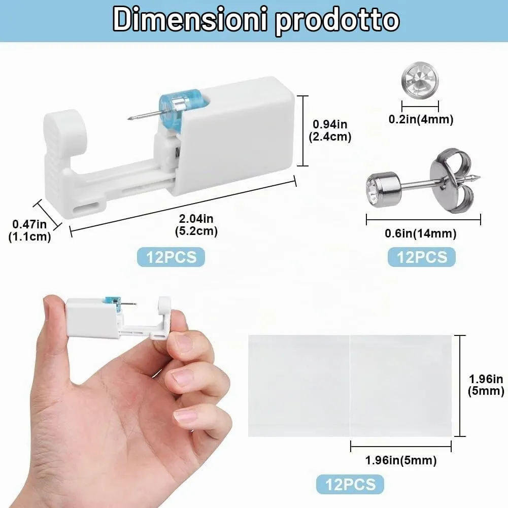 Aucuu Set 12 Pistole per Piercing all'Orecchio con 12 Orecchini a Bottone, Bianca - immagine 2
