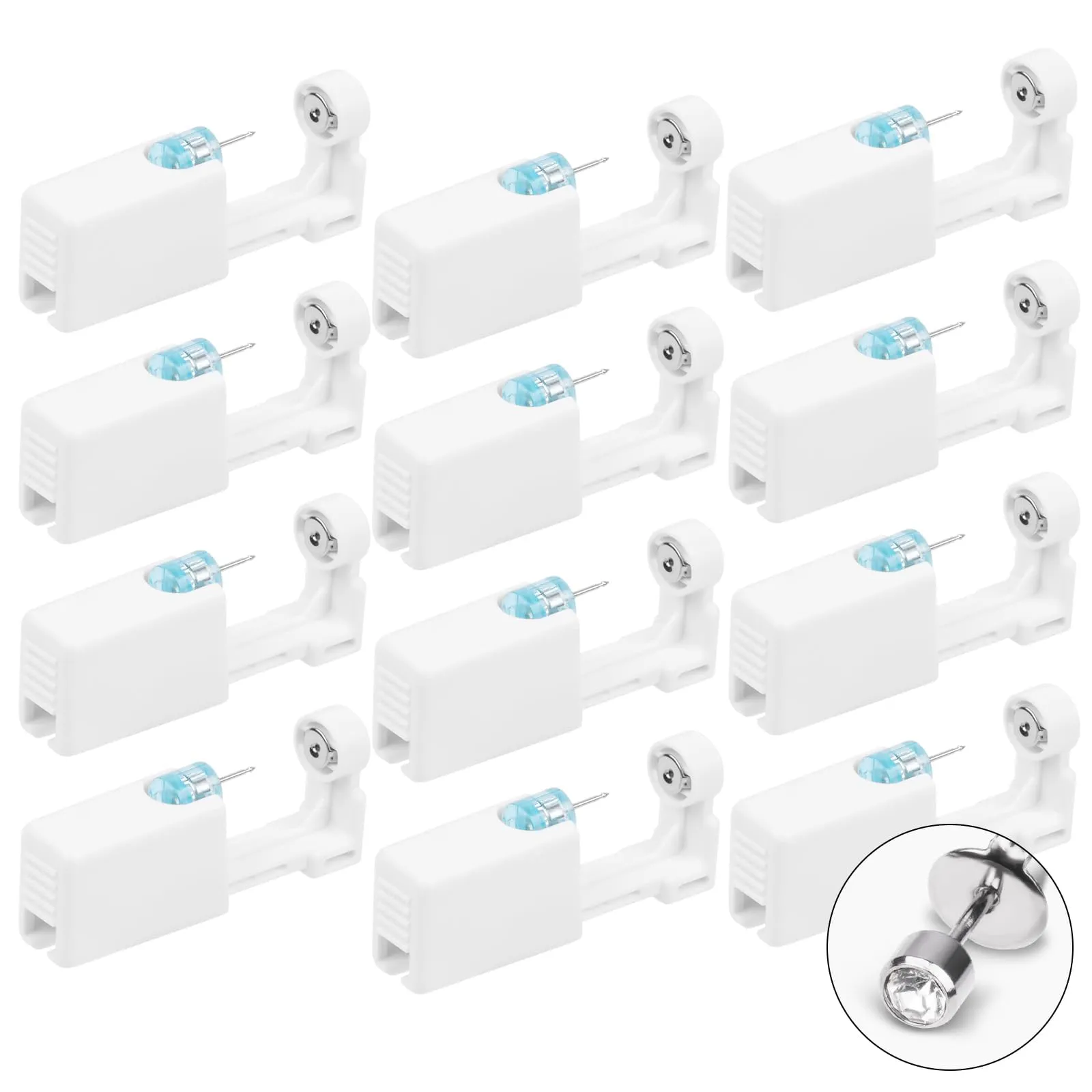 Aucuu Set 12 Pistole per Piercing all'Orecchio con 12 Orecchini a Bottone, Bianca - immagine 9