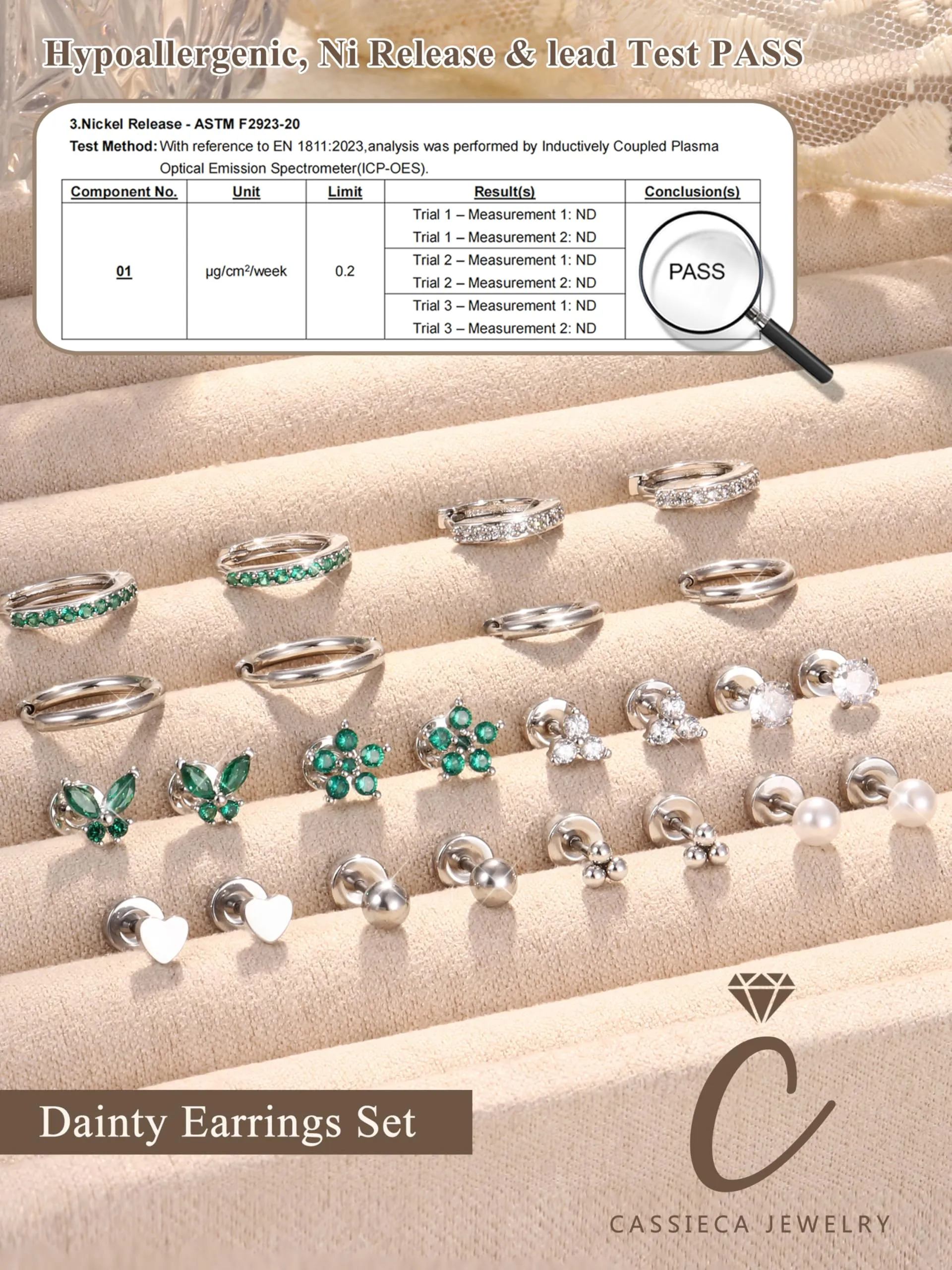 CASSIECA Set 12 Paia Orecchini in Acciaio Chirurgico Argento per Piercing Helix, Trago, Conch e Lobo Donna - immagine 5
