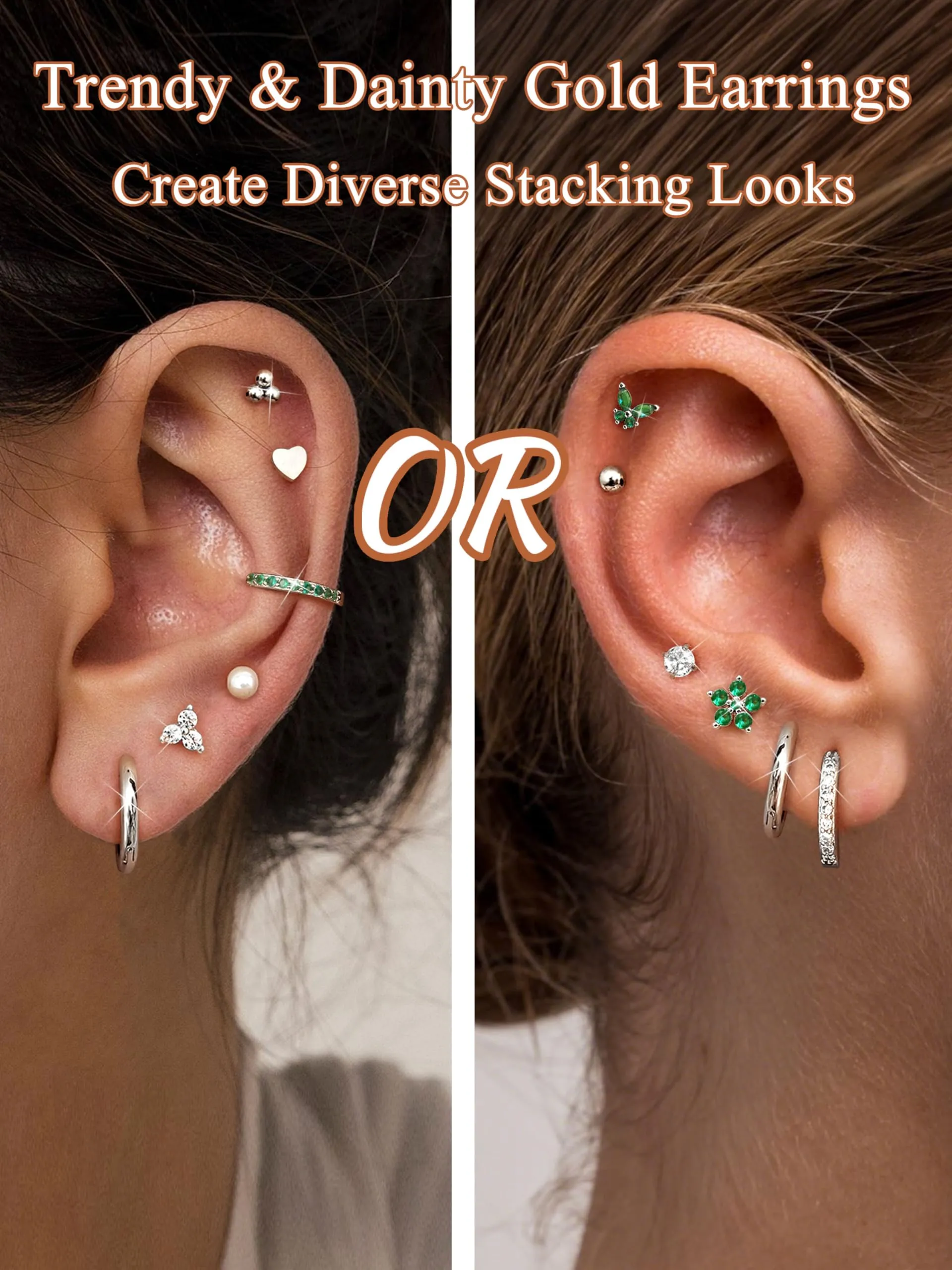 CASSIECA Set 12 Paia Orecchini in Acciaio Chirurgico Argento per Piercing Helix, Trago, Conch e Lobo Donna - immagine 6