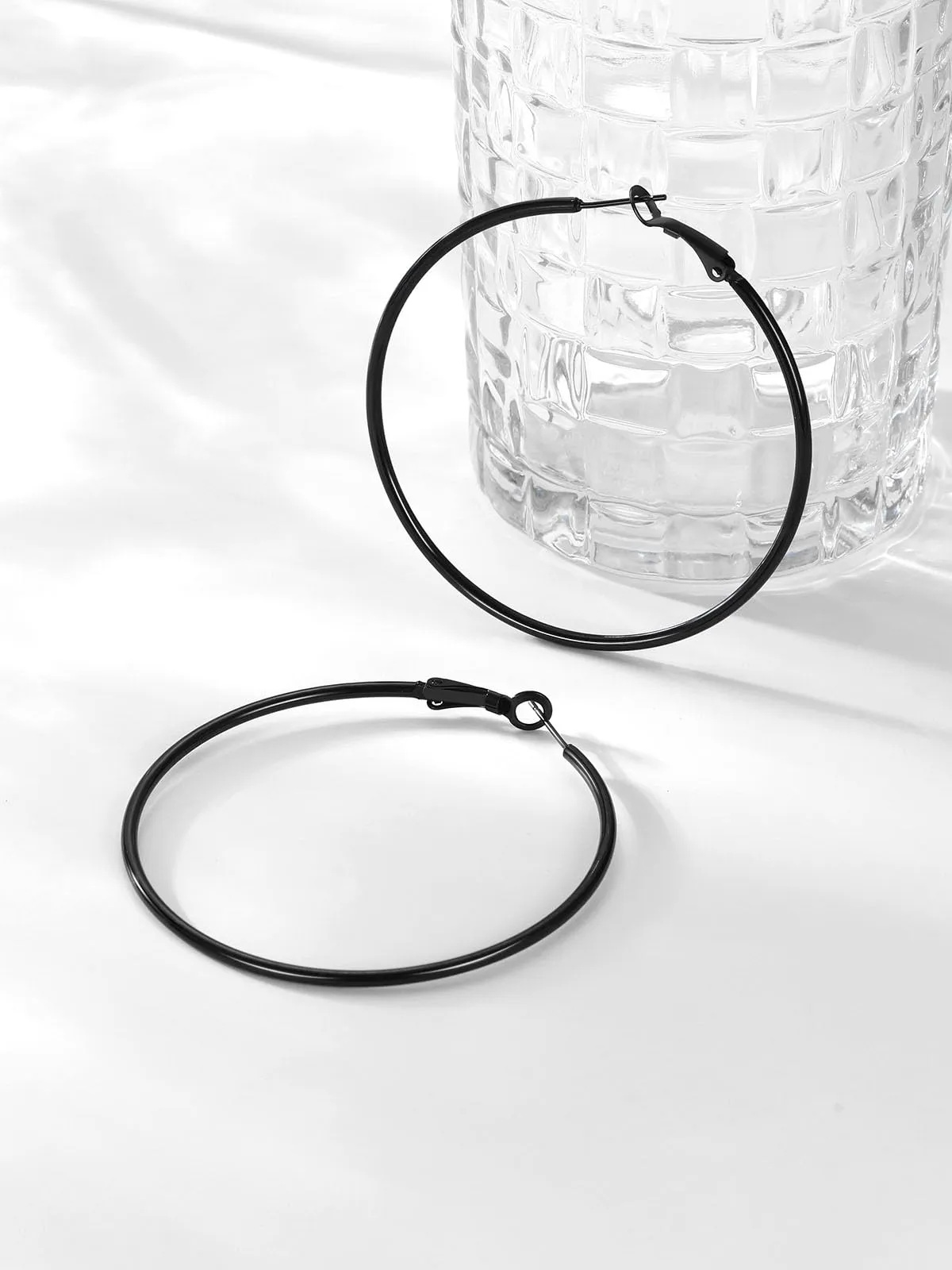 FOCALOOK Orecchini a Cerchio Donna, Nero, 60mm - immagine 6
