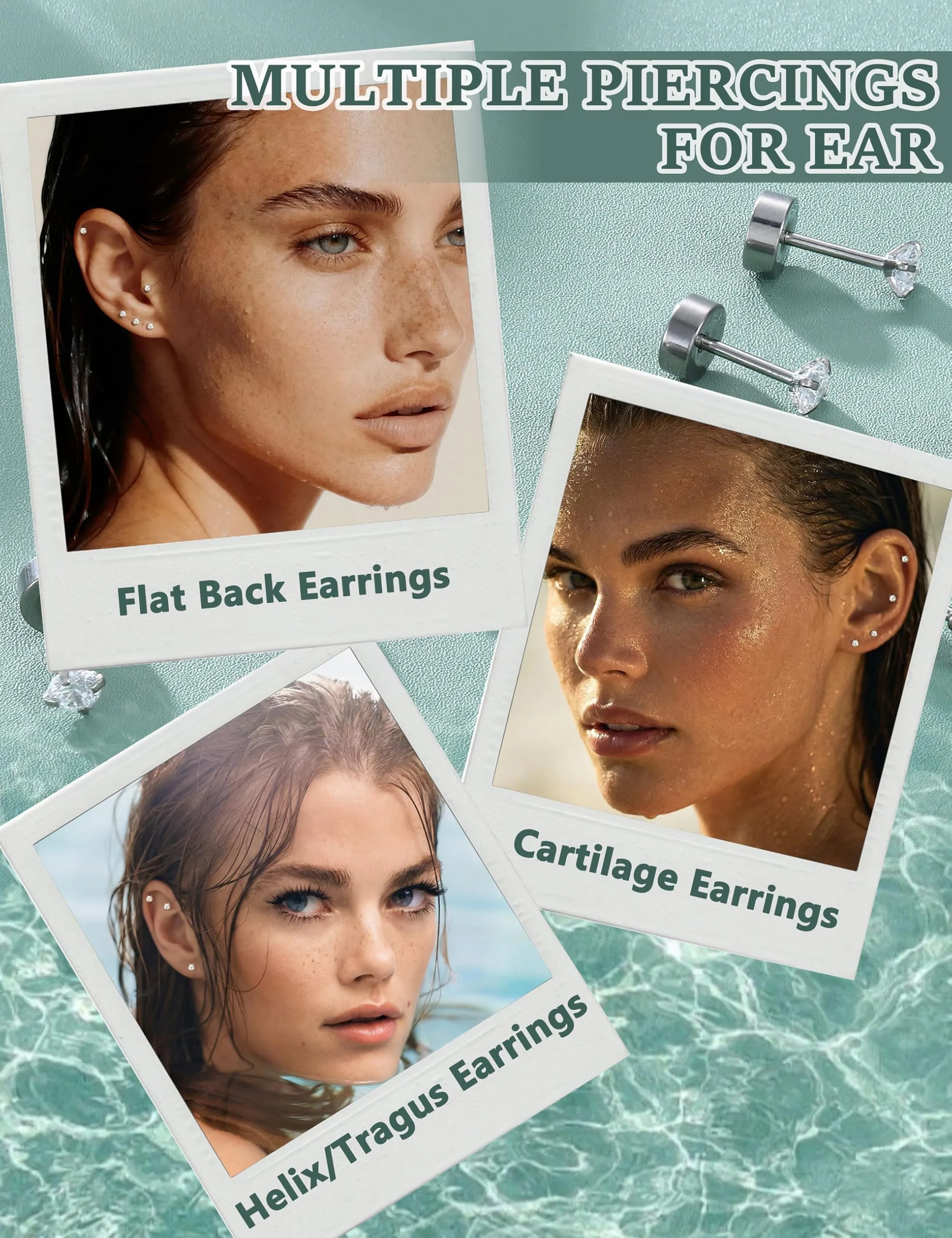 Diamday Set 6 Paia di Orecchini a Cartilagine 20G, Acciaio Chirurgico 316L, Tragus CZ Small Helix Piercing Ipoallergenici, Argento (2mm) - immagine 3