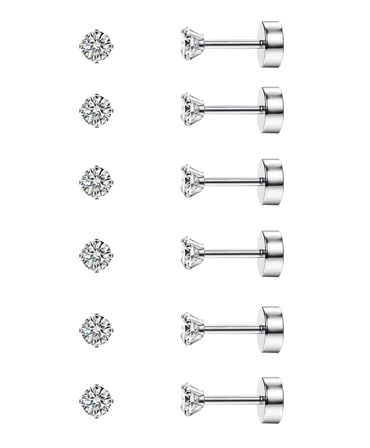 Diamday Set 6 Paia di Orecchini a Cartilagine 20G, Acciaio Chirurgico 316L, Tragus CZ Small Helix Piercing Ipoallergenici, Argento (2mm) - immagine 9