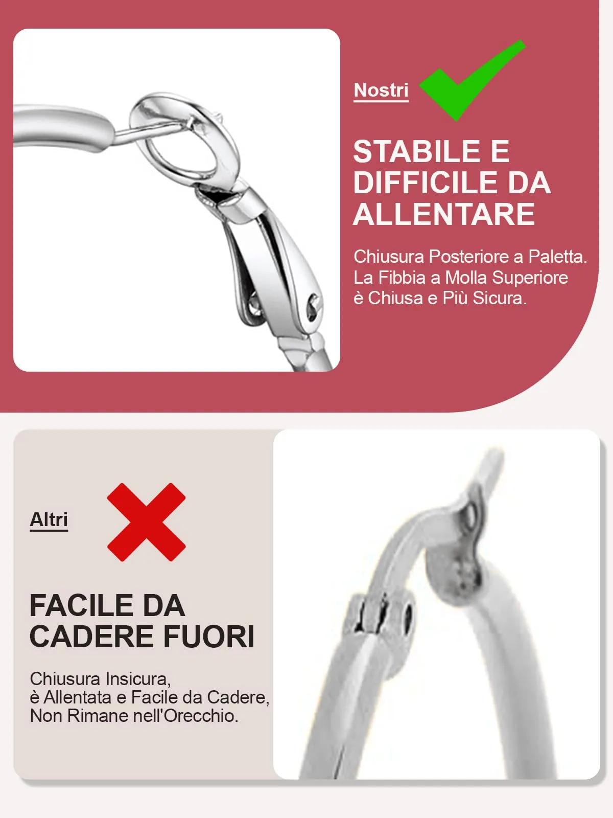 FOCALOOK Orecchini a Cerchio 70mm in Acciaio Inox Argento - immagine 5