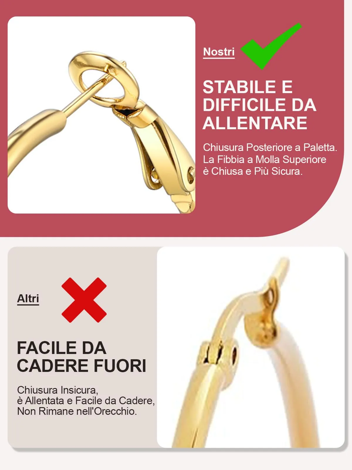 FOCALOOK Orecchini a Cerchio 50mm Oro in Acciaio Inox - immagine 5