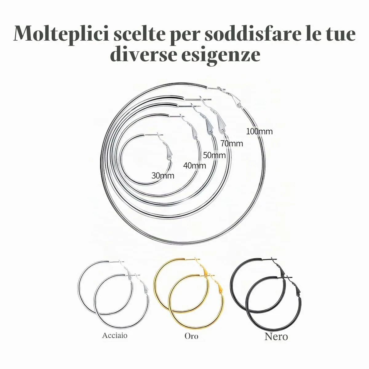 FOCALOOK 3 Paia Orecchini a Cerchio Donna in Acciaio Inox - immagine 4