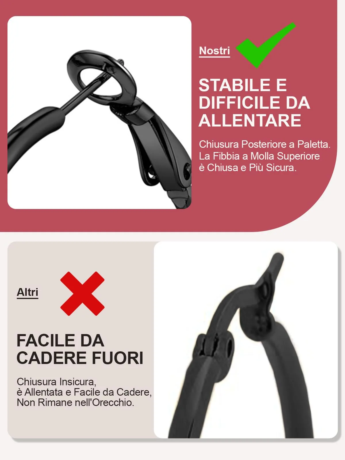 FOCALOOK Orecchini a Cerchio 50mm Nero in Acciaio Inox - immagine 5