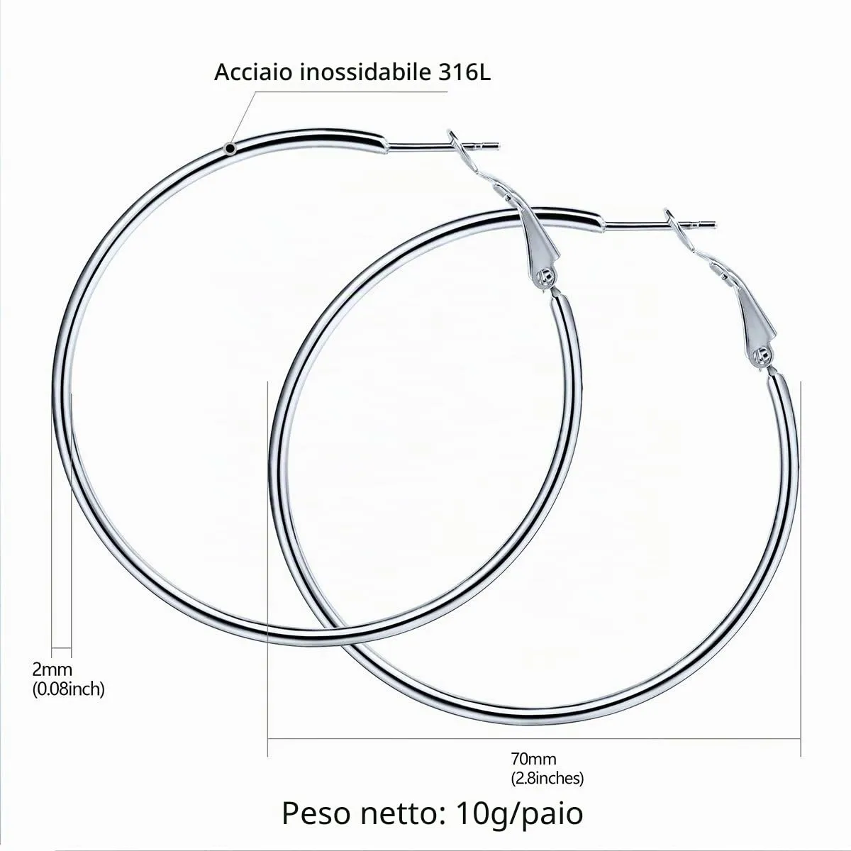FOCALOOK Orecchini a Cerchio da Donna in Acciaio Inox, 3 Paia - immagine 3
