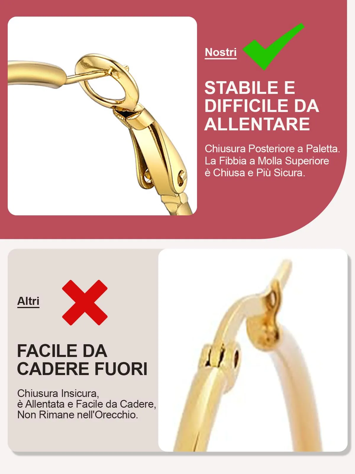 FOCALOOK Orecchini Cerchio 70mm Oro in Acciaio Inox - immagine 5