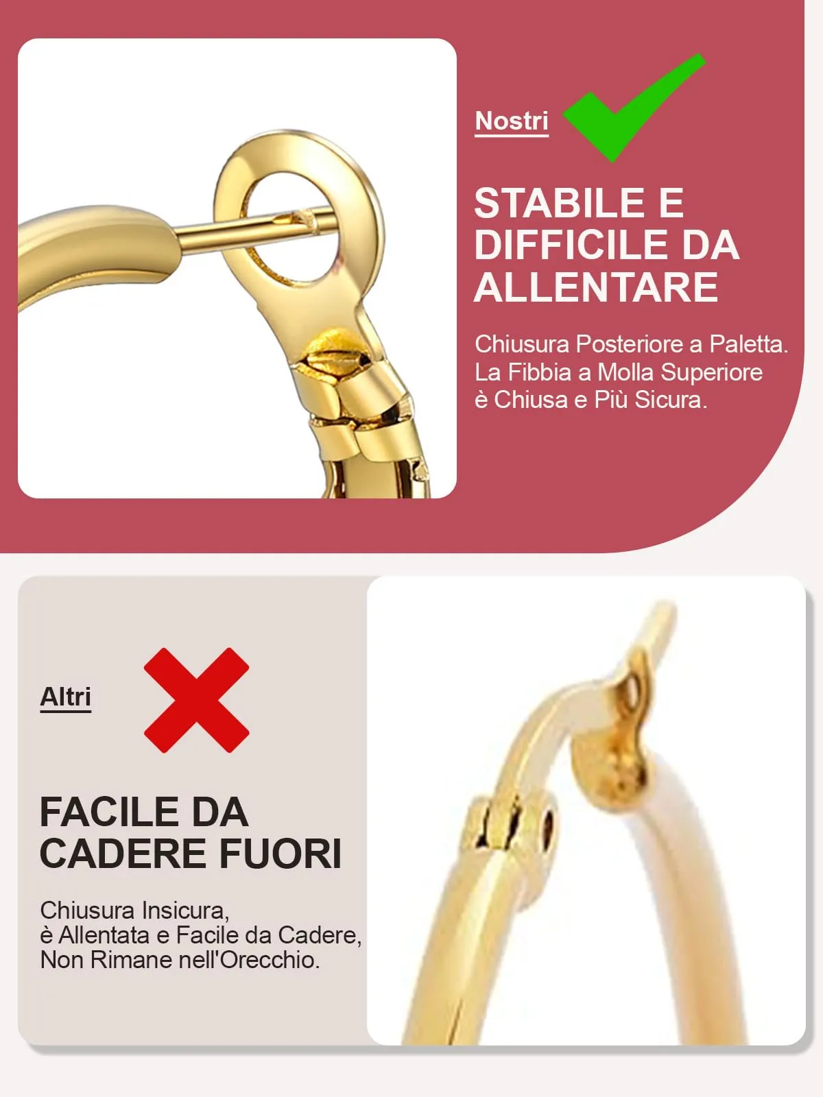 FOCALOOK Orecchini Cerchio 30mm Oro in Acciaio Inox - immagine 5