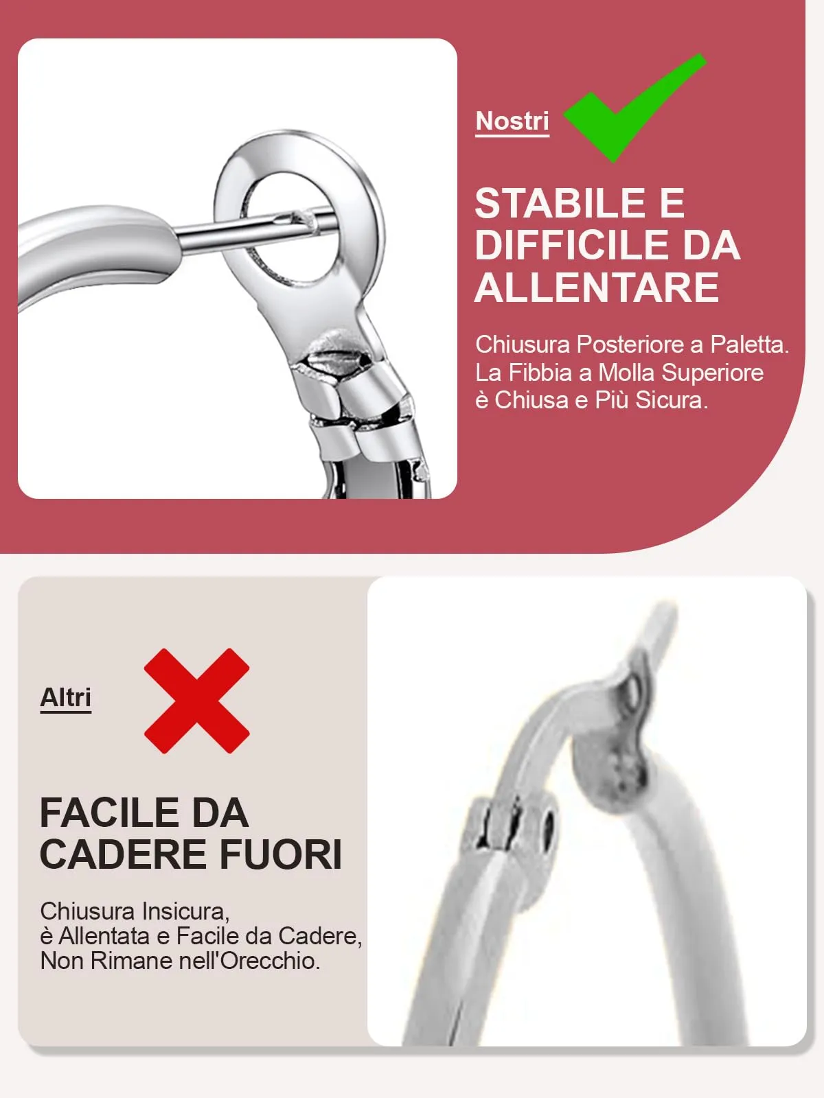 FOCALOOK Orecchini a Cerchio 30mm Argento in Acciaio Inossidabile - immagine 5