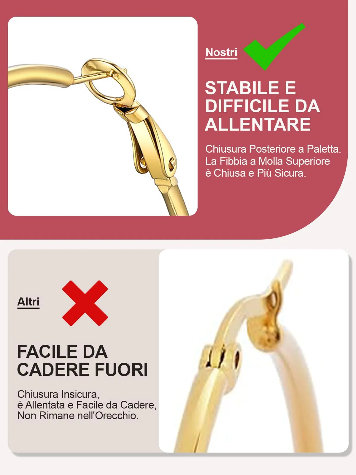 FOCALOOK Orecchini a Cerchio Donna Oro 80mm - immagine 4