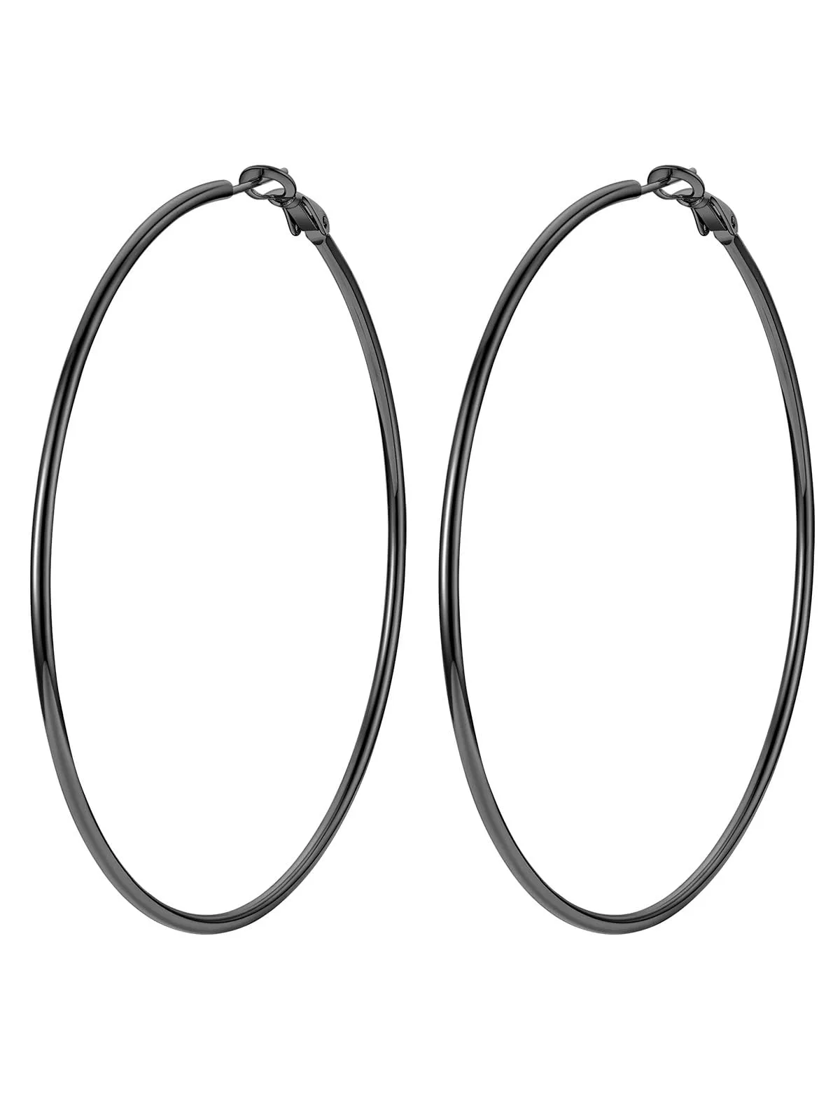 FOCALOOK Orecchini a Cerchio Donna Grandi, Nero, 80mm - immagine 1