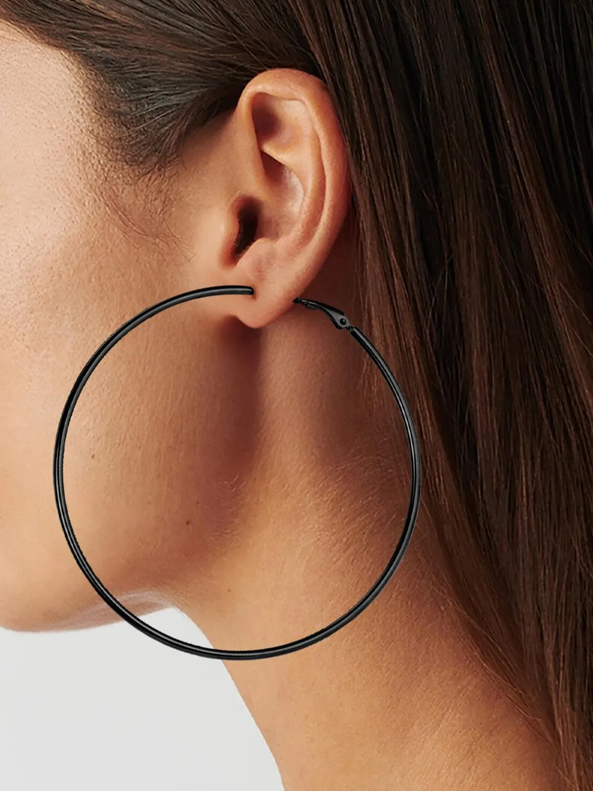 FOCALOOK Orecchini a Cerchio Donna Grandi, Nero, 80mm - immagine 3