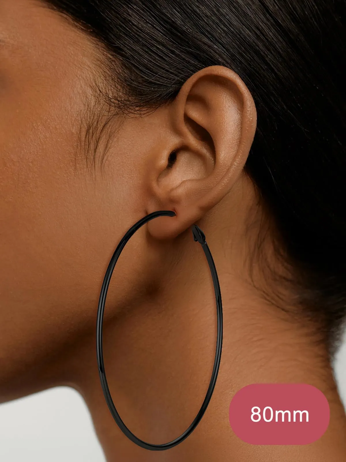 FOCALOOK Orecchini a Cerchio Donna Grandi, Nero, 80mm - immagine 4