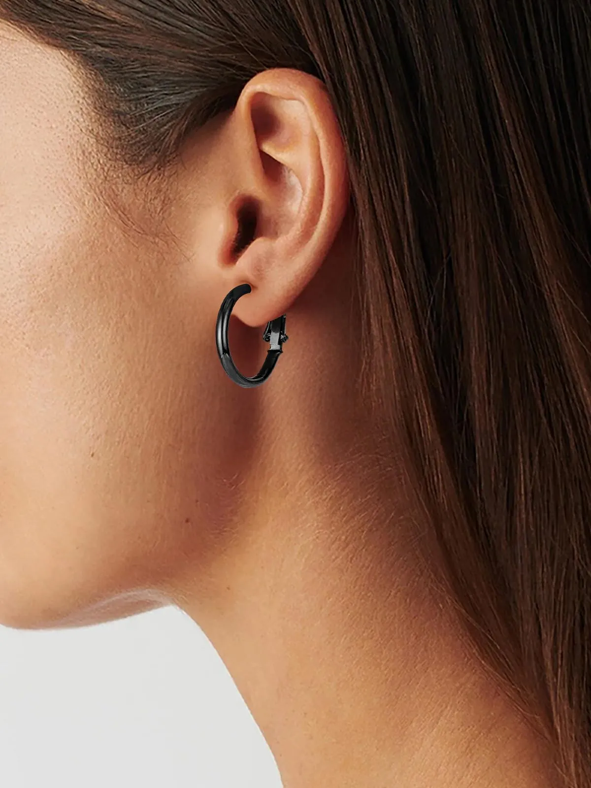 FOCALOOK Orecchini a Cerchio Donna, Nero, 20mm - immagine 3