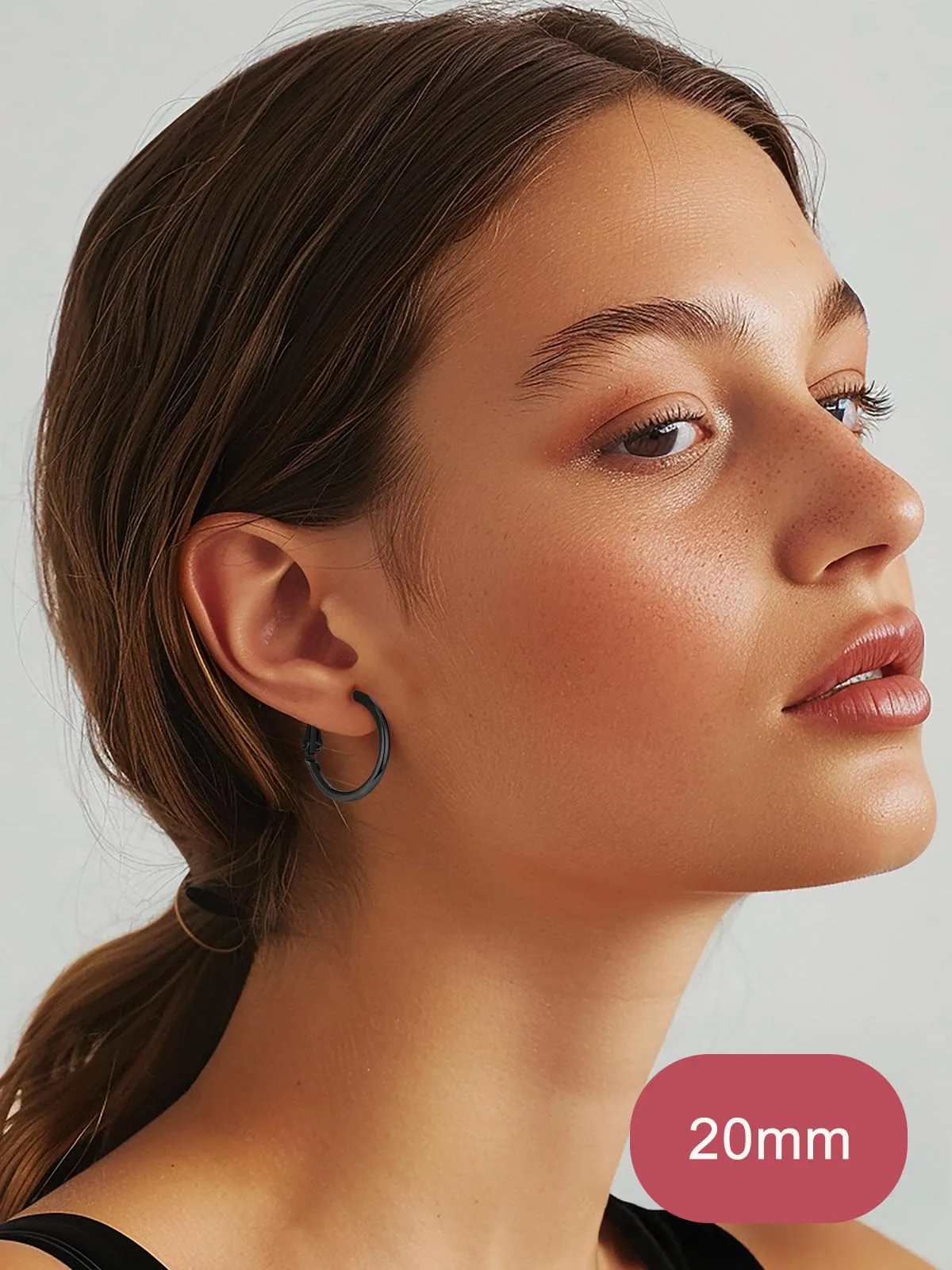 FOCALOOK Orecchini a Cerchio Donna, Nero, 20mm - immagine 4