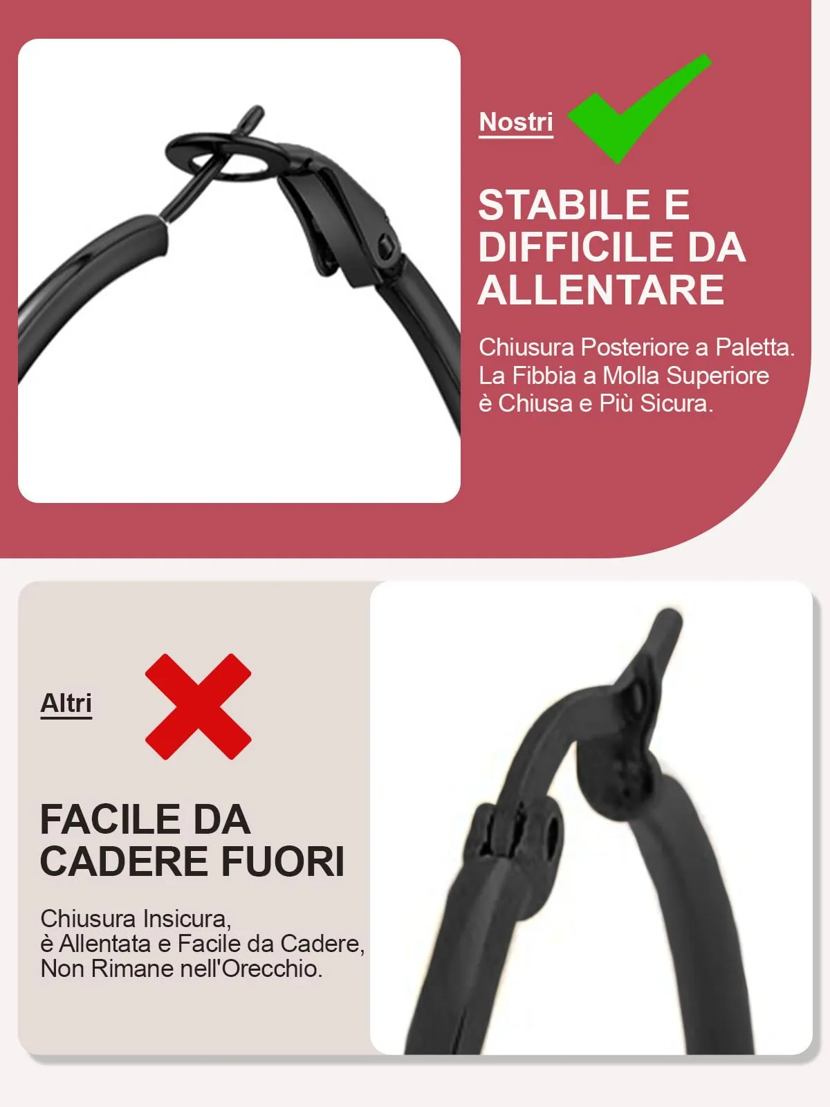 FOCALOOK Orecchini a Cerchio Donna, Nero, 20mm - immagine 6