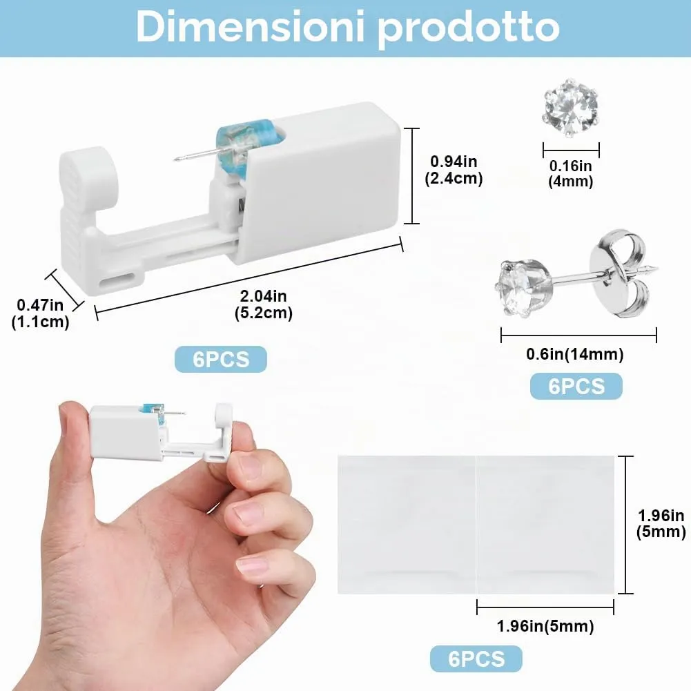 Aucuu Kit Pistola per Piercing all'Orecchio con 9 Orecchini a Bottone, Bianca - immagine 2