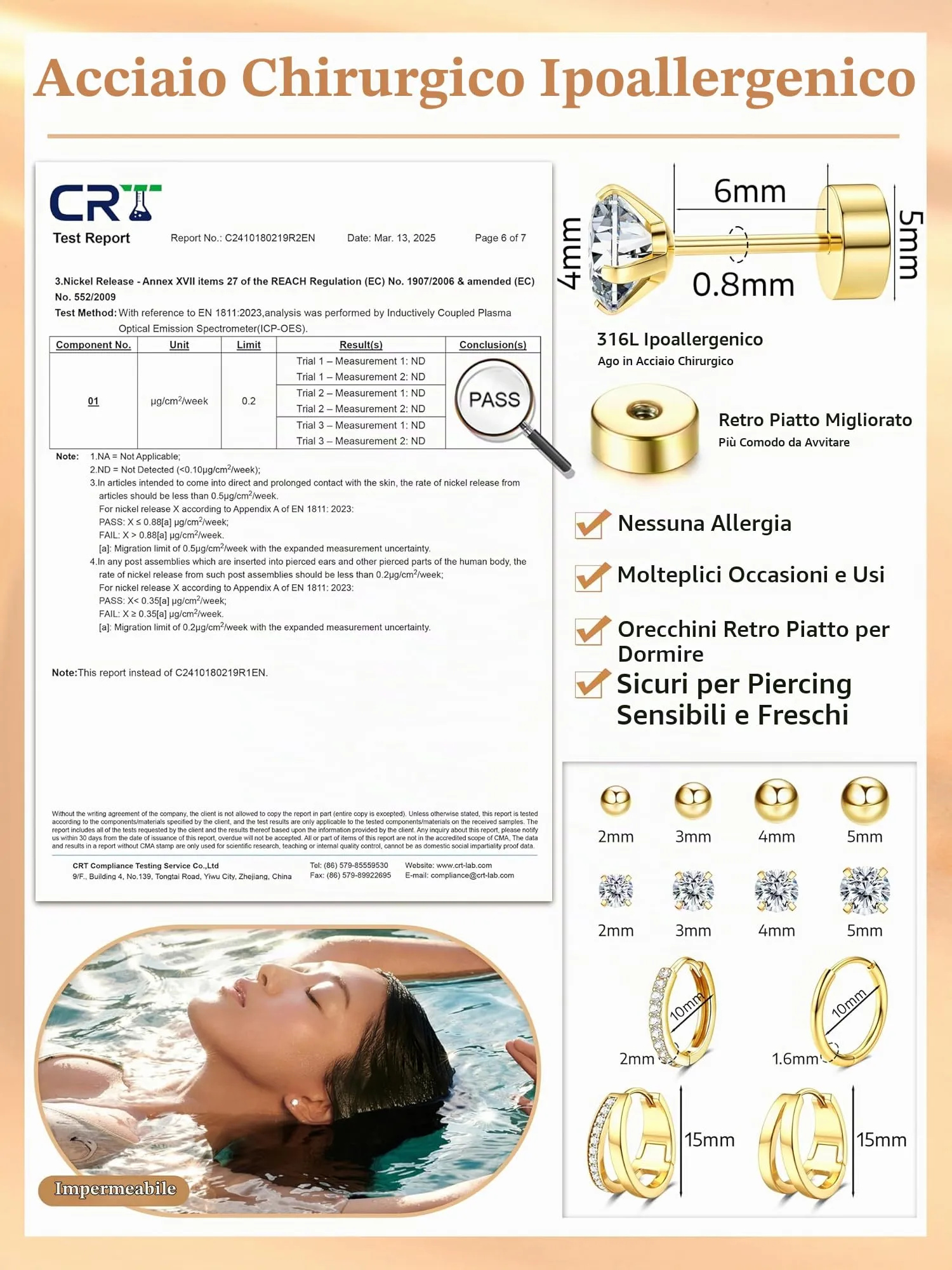 CASSIECA 12 Paia Orecchini in Acciaio Chirurgico 316L placcati Oro 14K per Donna, Piercing Helix Trago Conch e Lobi - immagine 3
